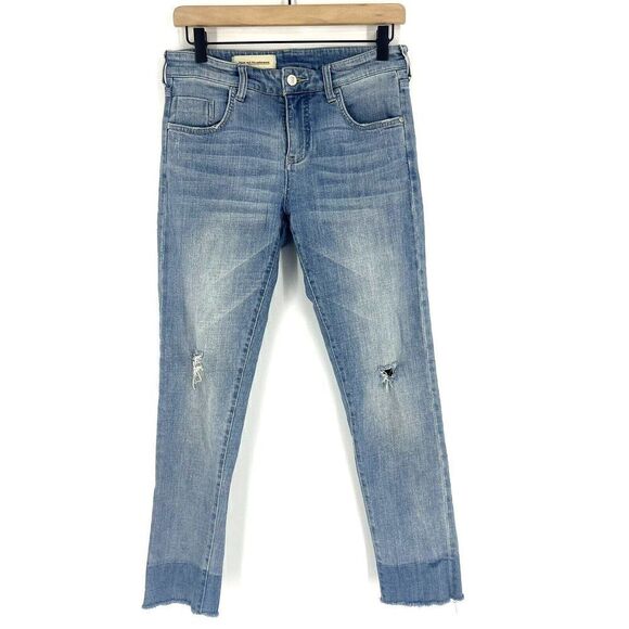 Pilcro And The Letterpress Jeans Size 28 Blue Denim Raw Hem Em Cotton Stretch - Picture 1 of 9